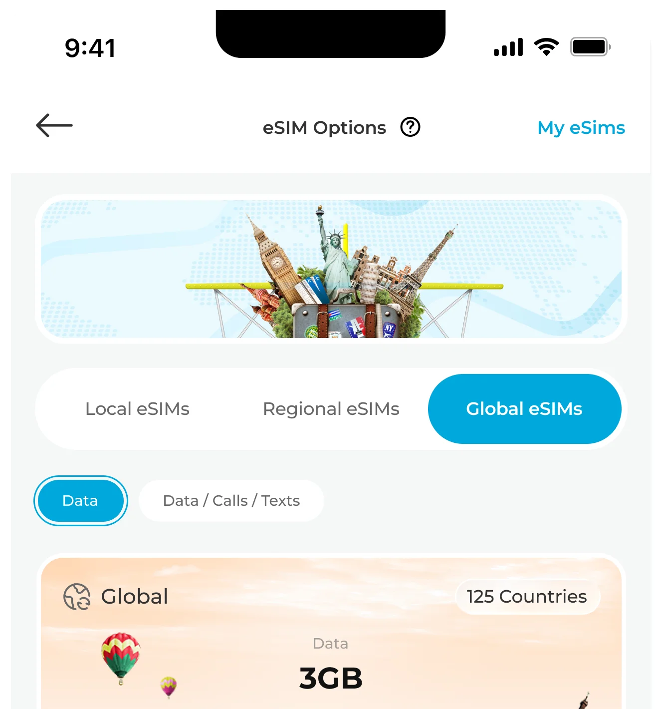 Choose your destination and data package